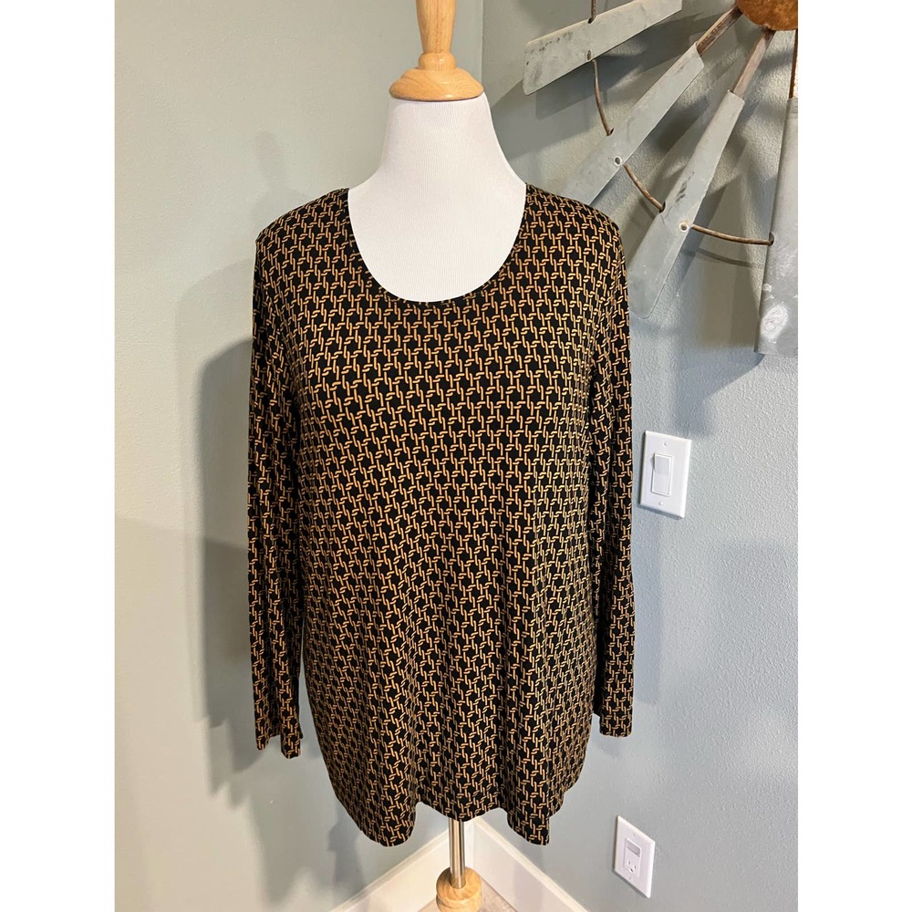 Chicos Jersey Black and Gold Chain Link Tunic Blouse Size 3